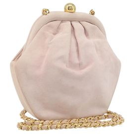 Borsa a Spalla con Catena CHANEL Camoscio Rosa Oro CC Auth AMZ167A