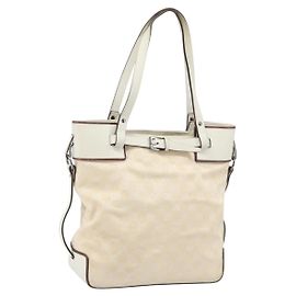 Borsa a mano in tela GG Gucci avorio argento 107757 Auth LNZ640