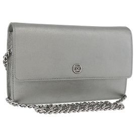 Borsa a spalla con catena CHANEL Pelle Argento CC Auth ka3340SAV