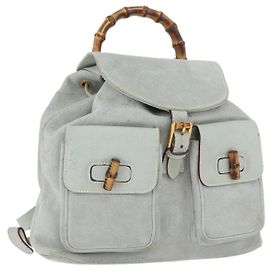 Zaino in bambù GUCCI in suede blu chiaro oro 003 2058 0016 Auth LNZ552