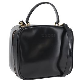 Borsa Vanity Bamboo GUCCI in pelle verniciata 2 in 1 Nero Oro Auth kk646