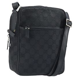 Borsa a Spalla GG Canvas Gucci Nera Argento 03136 Auth 173686