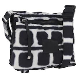 Borsa a Spalla CHANEL Nylon Nero Bianco Argento CC Auth BA11713A
