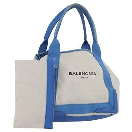 BALENCIAGA Cabas Tasche aus Canvas und Leder in Hellbeige und Hellblau 339933 Auth 173988