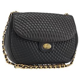 BALLY Borsa a Spalla a Catena Pelle Nera Oro Auth YKZ154A