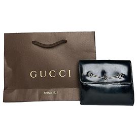 Cartera de cuero patentado Gucci Horsebit vintage negra
