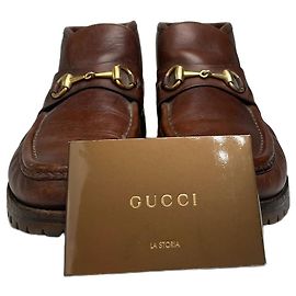 Stivali in pelle vintage Gucci Horsebit marroni