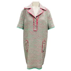 Vestido polo de tweed de lana y algodón Etro verde / rosa