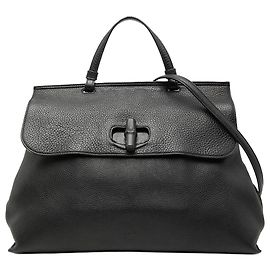 Borsa Satchel Daily Gucci in pelle di vitello nera Large con bambù