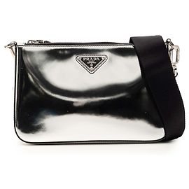 Borsa a tracolla in pelle spazzolata argento Re Edition di Prada