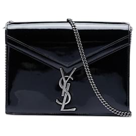 Bolsa de fecho Cassandra Monogram em couro envernizado preto Saint Laurent