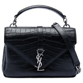 Borsa a tracolla media in pelle nera con stampa coccodrillo Saint Laurent