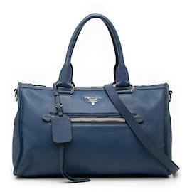 Borsa Prada Blue Vitello Phenix con zip