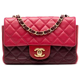 Chanel Rote Mini Rechteckige Klassische Tricolor-Lammleder Einzelflap
