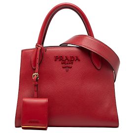 Prada Rosso Piccolo Saffiano Pelle Monocromatico Borsa a Mano con Manico Superiore