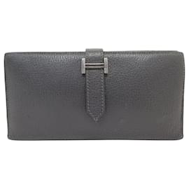 Hermès HERMES BEARN GLEICHT IN MYSORE-LEDER GRAU MÜNZBEUTEL