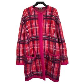 Autre Marque Cárdigan largo de mohair con estampado de cuadros Drawer