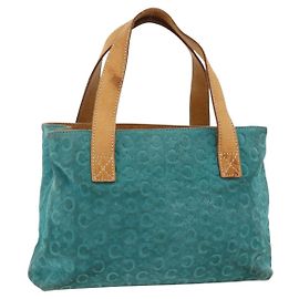 Céline CELINE C Macadam Canvas Hand Bag Suede Turquoise Blue Silver Auth BAZ446