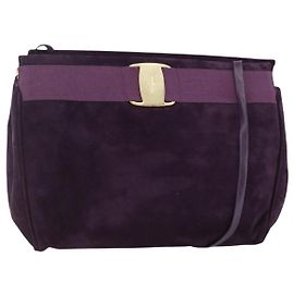 Borsa a Spalla Vala in Pelle Scamosciata Viola e Oro Auth AMZ434 di Salvatore Ferragamo