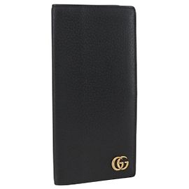 GUCCI GG Marmont Cartera Larga de Cuero Negra Dorada 459133 Auth am11147A
