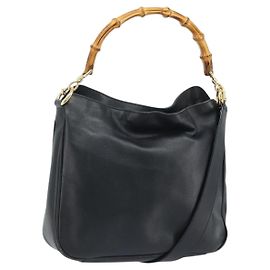 Borsa a mano in pelle Gucci Bamboo 2 in 1 Nero Oro 001 1638 Auth BSZ349