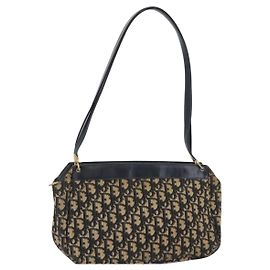 Borsa a Spalla in Tela Trotter Christian Dior Blu Navy Oro Auth AMZ388