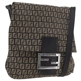 Borsa a spalla in tela Zucchino FENDI marrone argento autentica ka3374