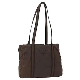 PRADA Tote Bag Nylon Brown Silver Auth SW2170