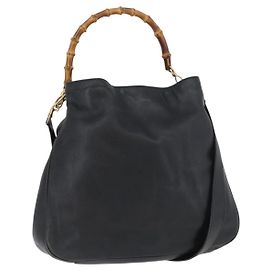 Sac à main en cuir Gucci Bamboo 2 en 1 Noir Or 001 3754 1577 Auth ep13982