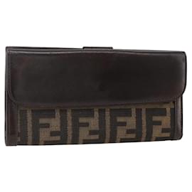 FENDI Zucca Canvas Langer Geldbeutel Schwarz Braun Auth am11162A - Fendi