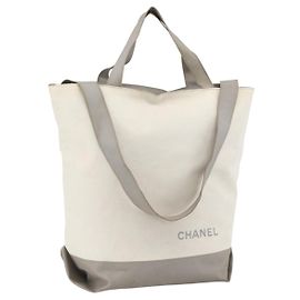 CHANEL Borsa Tote Nylon Bianco Argento CC Auth BSZ118
