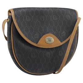 Bolso de hombro de lona de panal PVC negro y dorado Auth BA11669 - Christian Dior