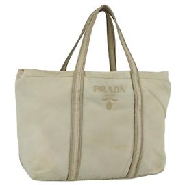 PRADA Borsa a mano in nylon beige argento autentica bs34100