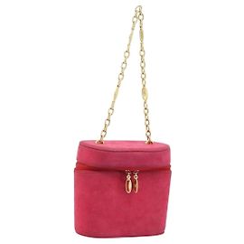 Borsa a Spalla con Catena Christian Dior in Pelle Scamosciata Rosa Oro Auth ARZ505A