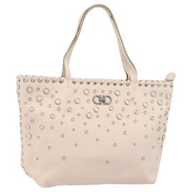 Salvatore Ferragamo Gancini Hand Bag Leather Pink Silver Auth gh1927
