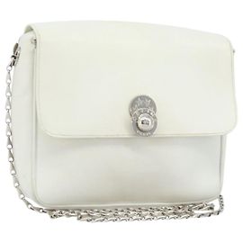 Céline CELINE Star Ball Chain Schultertasche Leder Weiß Silber Auth LNZ806