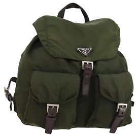 PRADA Backpack Nylon Khaki Silver Auth 173527