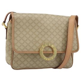 Céline Bolso de Hombro de Lona Macadam CELINE PVC Beige Dorado Auth YKZ185A