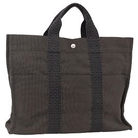 Hermès HERMES Her Line Tote Tasche Canvas Grau Silber Auth bs34142