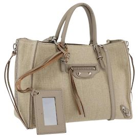 Borsa con zip A 6 in carta BALENCIAGA in tela 2 vie beige argento 370926 Auth bs34126