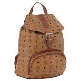 MCM Vicetos Sac à dos Logogramme en PVC Cuir Marron Or Auth bs33818