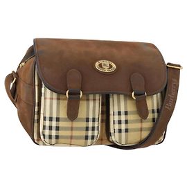 Borsa a Spalla Burberrys Nova Check PVC Beige Oro Auth 173230