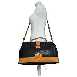 Sac à main en cuir vintage Courreges Paris 2 en 1 noir et marron
