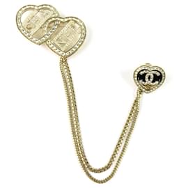 Chanel Gold Double Heart Chain Brosche
