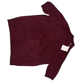 Bordeaux Cashmere-Pullover mit Pailletten - Brunello Cucinelli