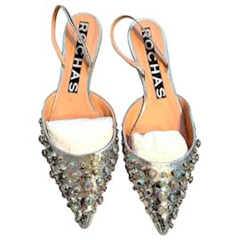Mules slingback Rochas in pelle argentata 40