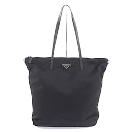 Bolso tote de cuero con detalles de cuero y logo triangular Prada 1BG189