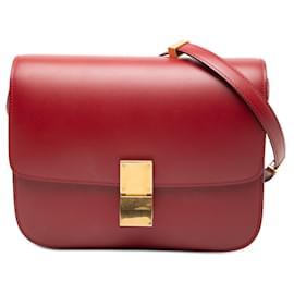 Céline Celine Rosso Medio Scatola Classica in Pelle di Vitello