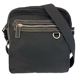 Borsa a tracolla in nylon e pelle Prada con logo triangolare Tessuto