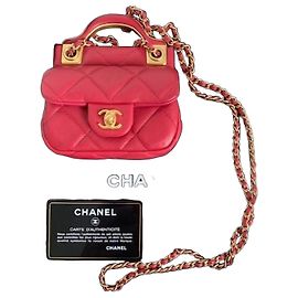 Mini Bolsa Chanel Matelassé Rosa Couro de Vitela